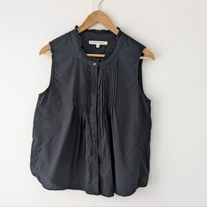 XiRENA Black 100% Cotton Sleeveless Blouse - Pleated Front Ruffle Collar XS